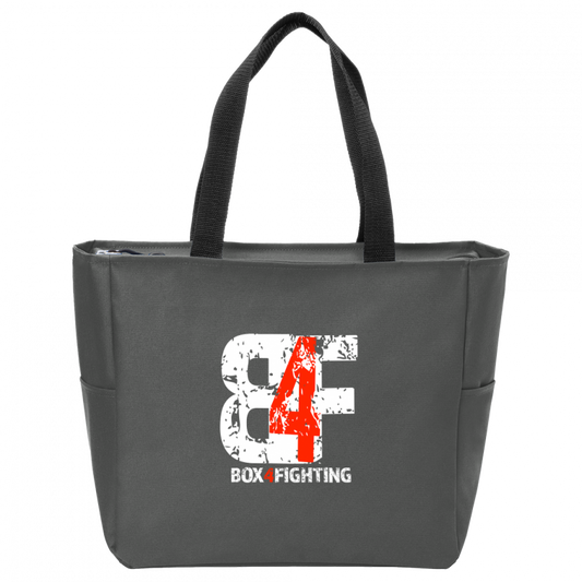 White B4F Logo Zip Tote